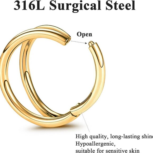 3Pcs Nose Rings Hoop Set 16G 18G 20G Steel Gold Piercing Jewelry for Women - Picture 2 of 7